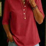 Comfortable Solid Button-Neck Henley Top