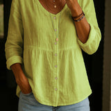 Comfortable Solid Button-Front Relaxed Blouse