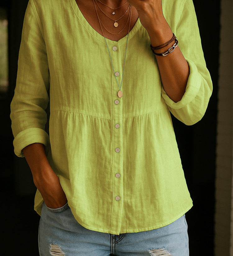 Comfortable Solid Button-Front Relaxed Blouse