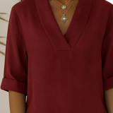 V-Neck Elegant Rolled-Sleeve Chiffon Blouse
