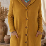 Jassmine™ | Ribbed hooded button-front longline cardigan
