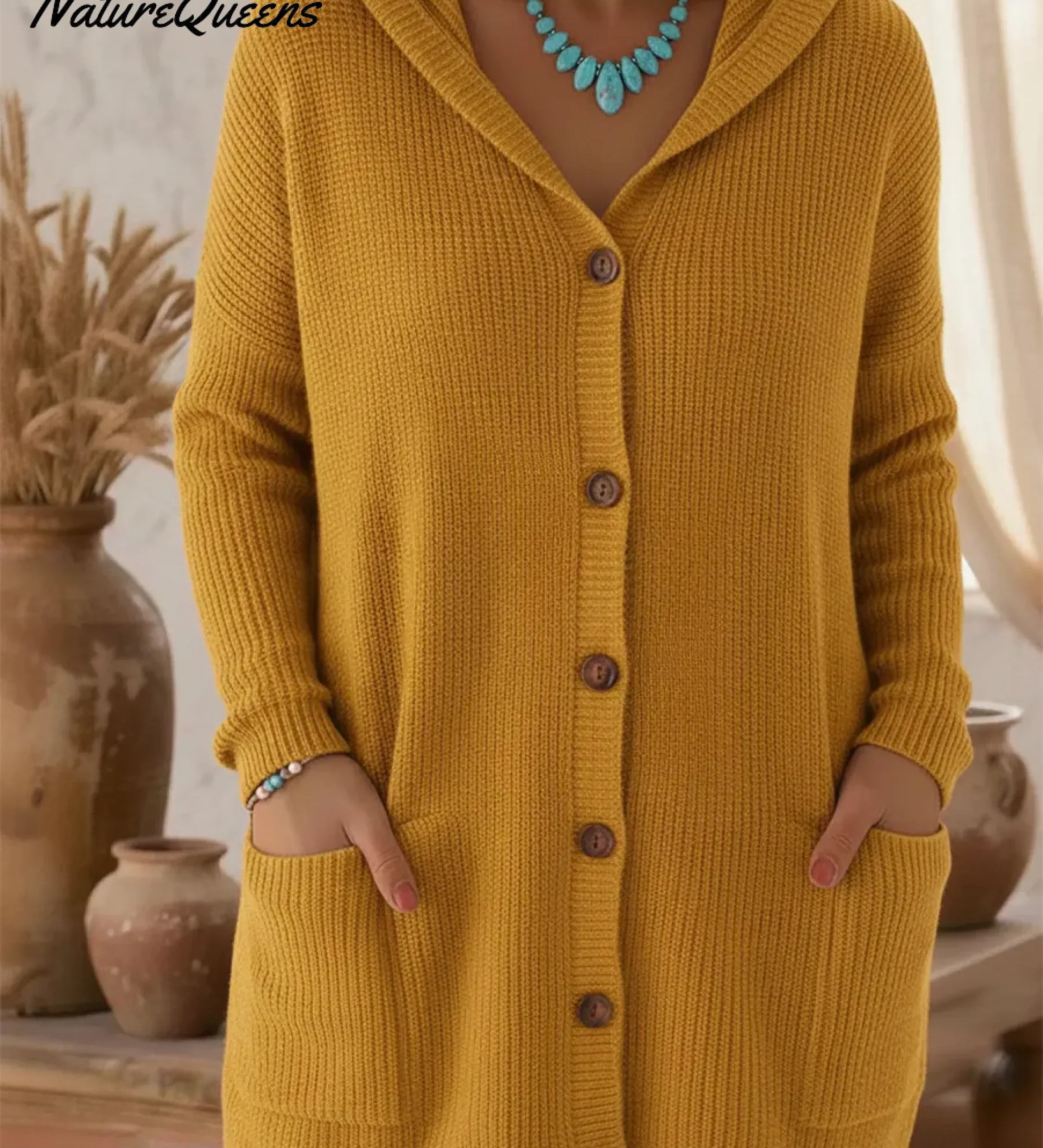 Jassmine™ | Ribbed hooded button-front longline cardigan