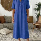 Polo Collar Casual Linen Maxi Dress