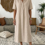 Polo Collar Casual Linen Maxi Dress
