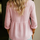 Comfortable Solid Button-Front Relaxed Blouse