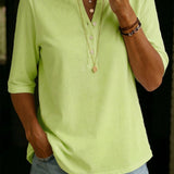 Comfortable Solid Button-Neck Henley Top