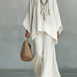 Batwing Linen Boho Wide-Leg 2-Piece Set