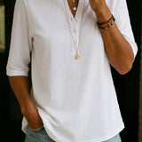 Comfortable Solid Button-Neck Henley Top
