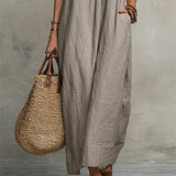 Ruffle-Trim Boho Linen Sleeveless Maxi Dress