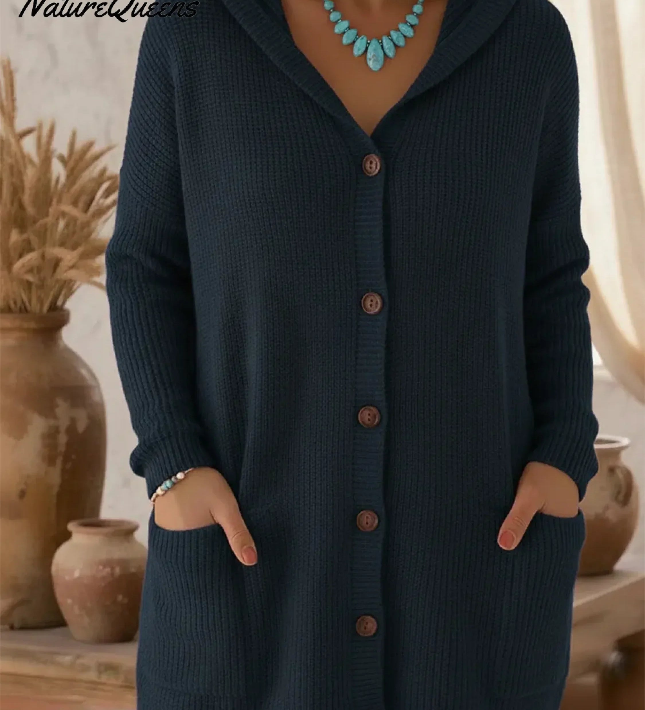 Jassmine™ | Ribbed hooded button-front longline cardigan