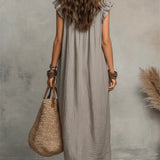 Ruffle-Trim Boho Linen Sleeveless Maxi Dress
