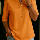 Comfortable Solid Button-Neck Henley Top