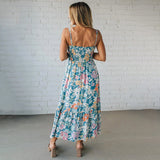 Floral Maxi Dress Smocked Bodice Adjustable Straps