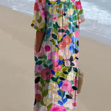 Striped Embroidered V-Neck Kaftan Dress