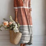 Artistic Geometric Print V-Neck Pocket Maxi Dress